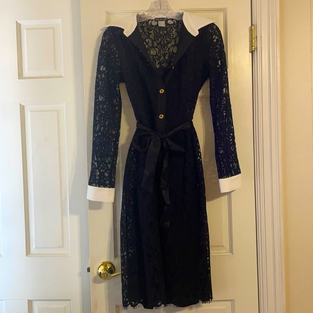 Venus black lace slip lined dress